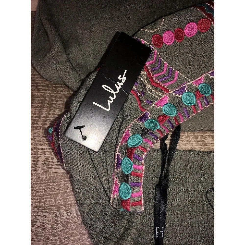 Lulus Little Beach Olive Green Lined Cutout‎ Embroidered Maxi Dress NWT L - Picture 11 of 15